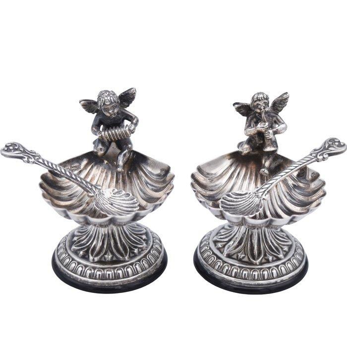 Zoutvat (2) - Querubines - .925 zilver, Antiek en Kunst, Antiek | Goud en Zilver