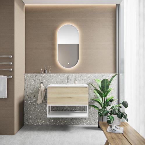 Badkamermeubelset BWS Anubis Frame 60cm 1 Lade Grijs Eiken, Doe-het-zelf en Verbouw, Sanitair, Bad, Nieuw, Ophalen of Verzenden