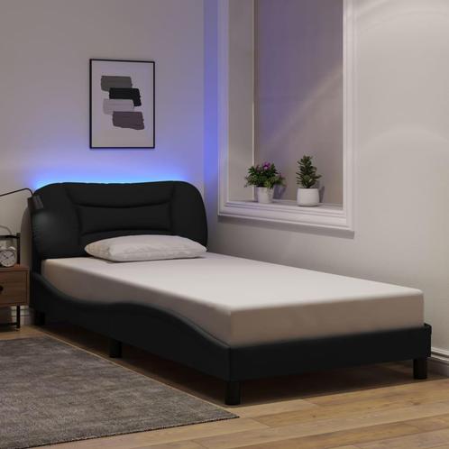 vidaXL Bedframe met LED zonder matras 100x200 cm stof zwart, Huis en Inrichting, Slaapkamer | Bedden, 100 cm, 200 cm, Zwart, Eenpersoons