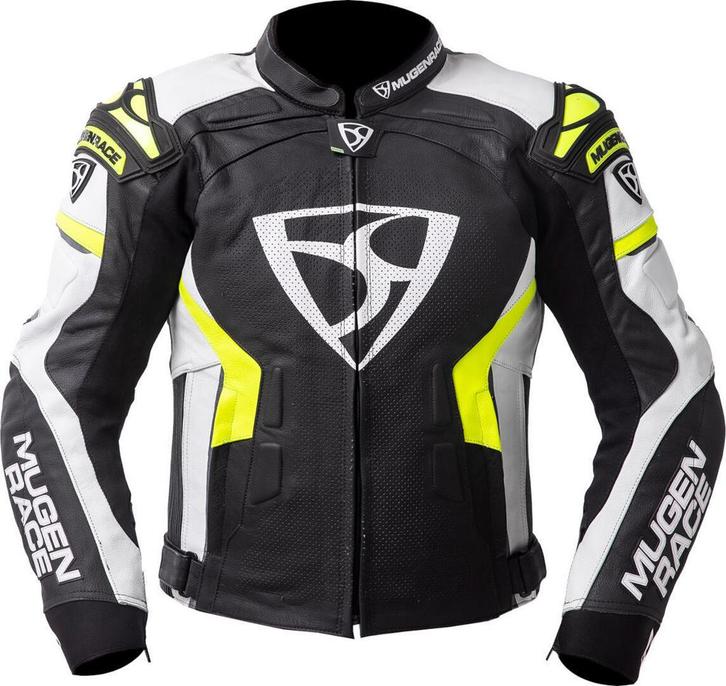MUGENRACE Marcus Zwart Wit Fluo Gele Leren Jas, Motoren, Kleding | Motorkleding, Heren, Nieuw met kaartje, Jas | leer, Verzenden