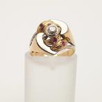 Art Deco Diamant(0.25ct) + Robijn - Ring - 18 karaat