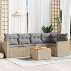 vidaXL 6-delige Loungeset met kussens poly rattan beige, Tuin en Terras, Verzenden, Nieuw, Rotan, Loungeset