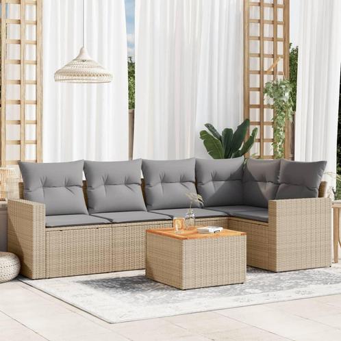 vidaXL 6-delige Loungeset met kussens poly rattan beige, Tuin en Terras, Tuinsets en Loungesets, Loungeset, Nieuw, Rotan, Verzenden