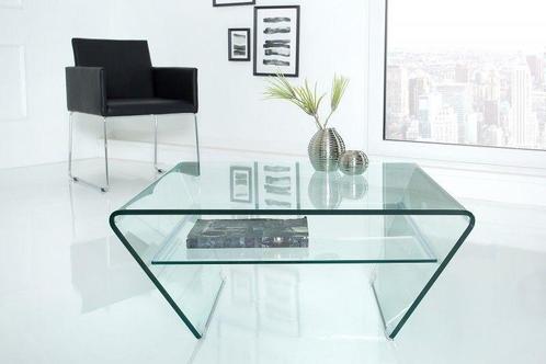 Moderne glazen salontafel FANTOME 70cm trapeziumvormig met, Huis en Inrichting, Tafels | Salontafels, Ophalen of Verzenden
