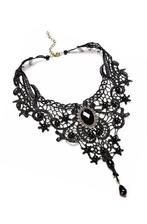 Ketting Kant Zwart Steen Steampunk Zwarte Kanten Collar Roar, Kunststof, Verstelbaar, Zwart, Nieuw