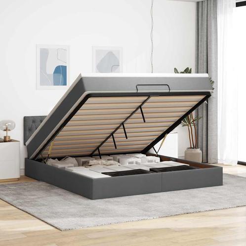 vidaXL Bed poef met matras en LEDs 180x200 cm stof, Huis en Inrichting, Slaapkamer | Bedden, 80 cm, 200 cm, Grijs, Eenpersoons
