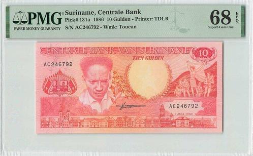 1986 Suriname P 131a 10 Gulden Pmg 68 Epq, Postzegels en Munten, Bankbiljetten | Europa | Niet-Eurobiljetten, Verzenden