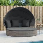 vidaXL Loungebed met luifel en kussens poly rattan grijs, Tuin en Terras, Verzenden, Nieuw