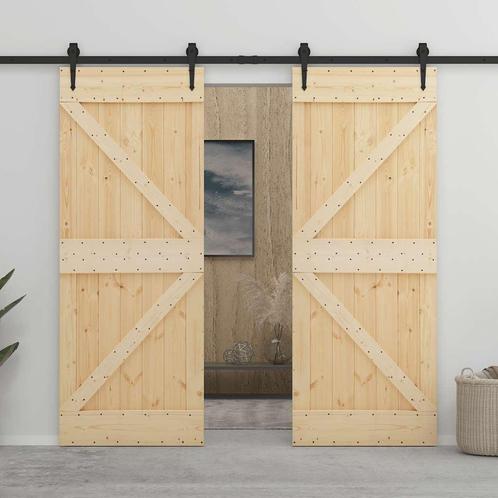 vidaXL Schuifdeur met beslag 80x210 cm massief grenenhout, Doe-het-zelf en Verbouw, Deuren en Horren, Nieuw, Verzenden