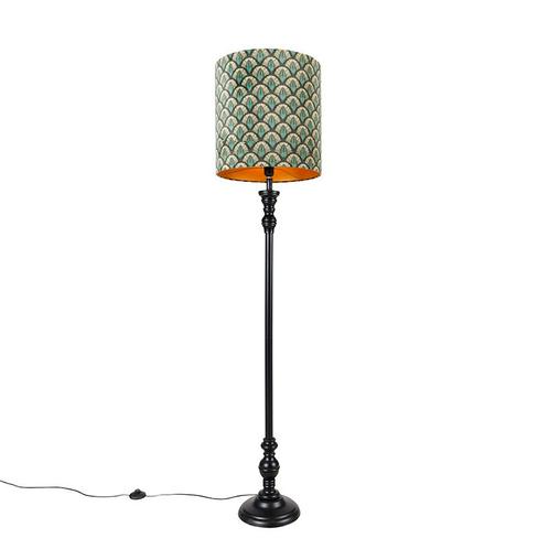 Klassieke vloerlamp zwart met kap pauw dessin 40 cm -, Huis en Inrichting, Lampen | Vloerlampen, Nieuw, Overige materialen, 150 tot 200 cm