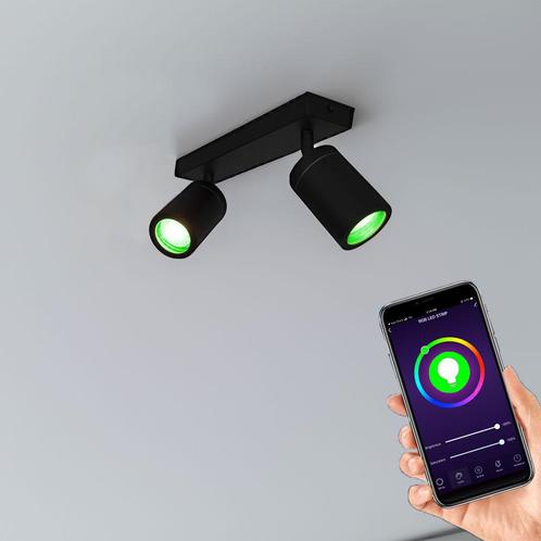 Smart Tuya Badkamer plafondspot dubbel zwart IP44 Incl., Huis en Inrichting, Lampen | Spots, Metaal of Aluminium, Ophalen of Verzenden