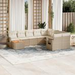 vidaXL 10-delige Loungeset met kussens poly rattan beige, Tuin en Terras, Verzenden, Nieuw, Rotan, Loungeset