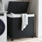 vidaXL Wasmand op wielen 60x35x60,5 cm rattan zwart, Tuin en Terras, Droogmolens en Wasrekken, Verzenden, Nieuw