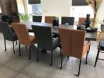Set van 8 leren eetkamerstoelen met wieltjes en hoge rug -, Ophalen of Verzenden, Nieuw, Leer