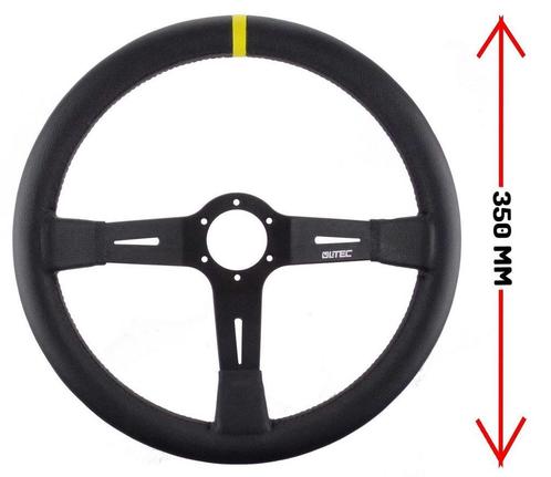 LTEC Sportstuur Leder 90mm Diep Deep Dish Zwart B4737, Auto diversen, Autosport-onderdelen