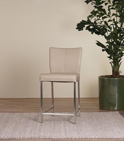 Taupe leren moderne barkruk - poot vierkant rvs - Toledo Lee, Huis en Inrichting, Barkrukken, 90 cm of meer, Met voetsteun, 1 kruk