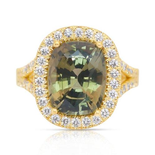 Ring - 14 karaat Geel goud -  5.93ct. tw. Beril - Diamant, Sieraden, Tassen en Uiterlijk, Antieke sieraden