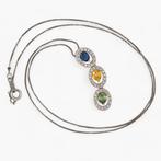 14K Gouden hanger – 0,20CT Diamant &amp; 1,30CT Saffieren., Sieraden, Tassen en Uiterlijk, Kettinghangers, Overige voorstellingen