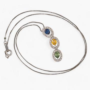 14K Gouden hanger – 0,20CT Diamant &amp; 1,30CT Saffieren. beschikbaar voor biedingen