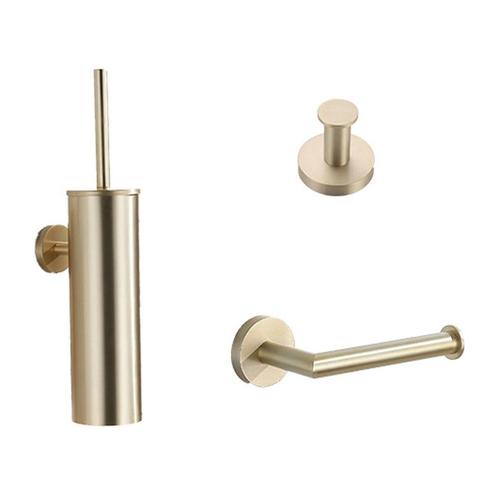 Complete Toiletborstelset BWS Brass Geborsteld Mat Goud, Doe-het-zelf en Verbouw, Sanitair, Bad, Nieuw, Ophalen of Verzenden