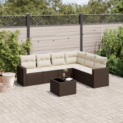 vidaXL 7-delige Loungeset met kussens poly rattan bruin, Tuin en Terras, Tuinsets en Loungesets, Loungeset, Nieuw, Verzenden