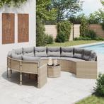 vidaXL Tuinbank met tafel en kussens rond poly rattan beige, Tuin en Terras, Tuinsets en Loungesets, Verzenden, Nieuw, Rotan
