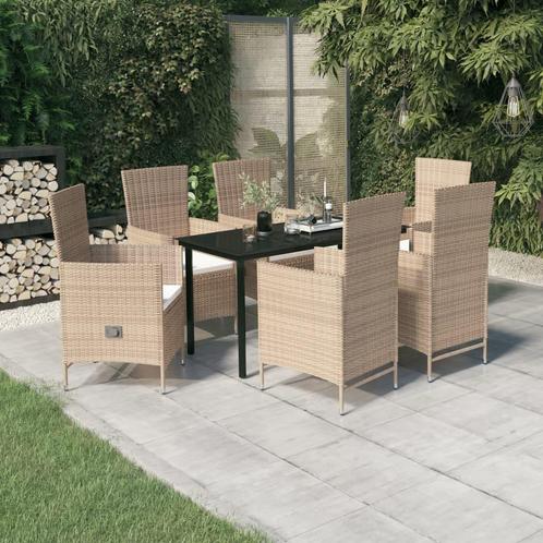 vidaXL 7-delige Tuinset met kussens beige, Tuin en Terras, Tuinsets en Loungesets, Tuinset, Nieuw, 6 zitplaatsen, Rotan, Verzenden