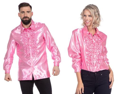 Ruchesblouse satijn roze, Kleding | Dames, Carnavalskleding en Feestkleding, Nieuw, Ophalen of Verzenden