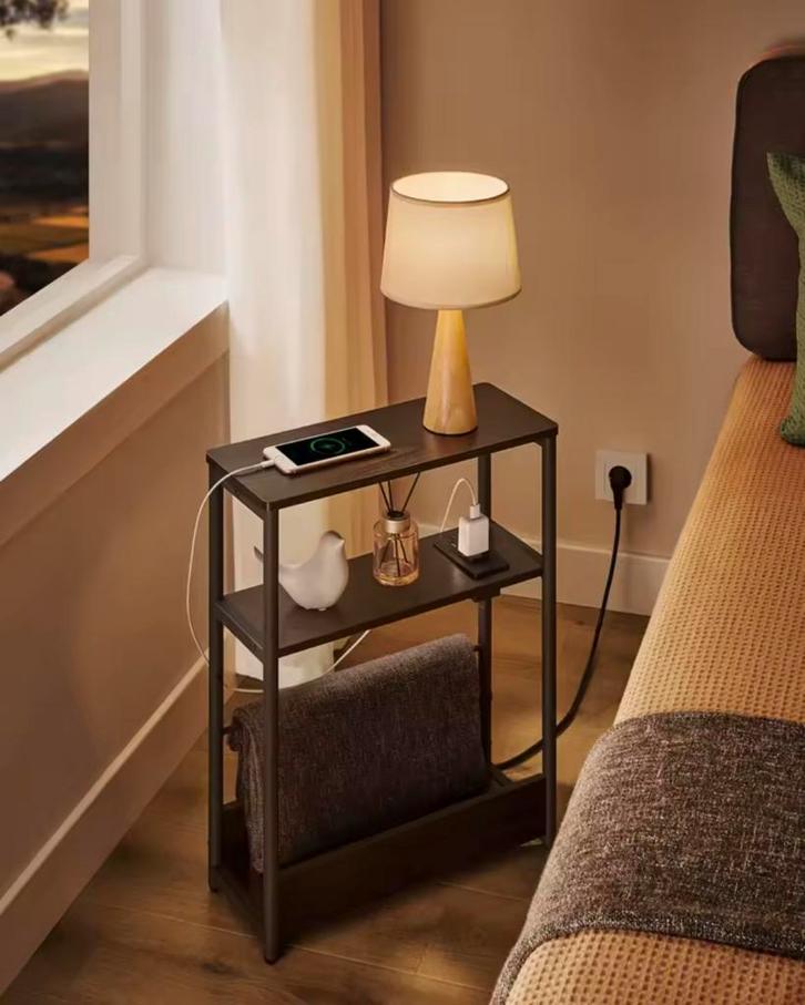Bijzettafel met USB Laadstation – Zwart, wit, licht grijs, Huis en Inrichting, Tafels | Bijzettafels, Nieuw, Verzenden