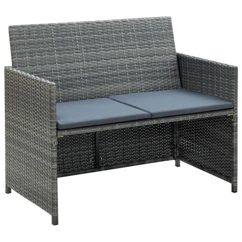 vidaXL Tuinbank 2-zits met kussens poly rattan grijs, Tuin en Terras, Tuinsets en Loungesets, Nieuw, Rotan, Verzenden