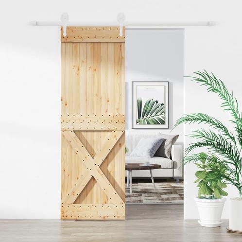 vidaXL Schuifdeur met beslag 70x210 cm massief grenenhout, Doe-het-zelf en Verbouw, Deuren en Horren, Nieuw, Verzenden