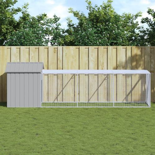 vidaXL Kippenhok met ren 117x405x123 cm staal lichtgrijs, Dieren en Toebehoren, Knaagdieren en Konijnen | Hokken en Kooien, Nieuw
