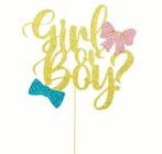 Genderreveal taart topper boy or girl goud met strikjes, Hobby en Vrije tijd, Taarten en Cupcakes maken, Verzenden, Nieuw, Taarten of Cupcakes