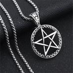 Lange heren ketting Gothic Pentagram rond zilverkleurig, Sieraden, Tassen en Uiterlijk, Kettingen, Verzenden, Nieuw, Zilver, Overige materialen