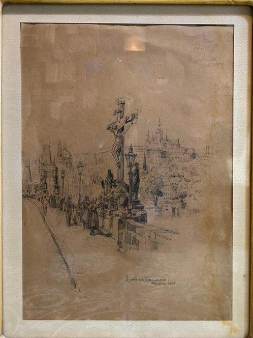 Bryan de Grineau (1882-1957) - Il ponte di Praga, Antiek en Kunst, Kunst | Schilderijen | Klassiek