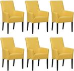 Set van 6 Gele leren landelijke eetkamerstoelen - Toledo Lee, Nieuw, Vijf, Zes of meer stoelen, Landelijk, Leer