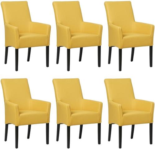 Set van 6 Gele leren landelijke eetkamerstoelen - Toledo Lee, Huis en Inrichting, Stoelen, Vijf, Zes of meer stoelen, Nieuw, Leer