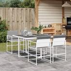 vidaXL 5-delige Tuinset met kussens textileen wit, Tuin en Terras, Tuinsets en Loungesets, 4 zitplaatsen, Verzenden, Nieuw, Rvs