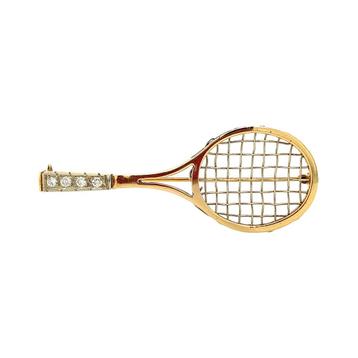 Gouden broche tennisracket met diamant 14 krt