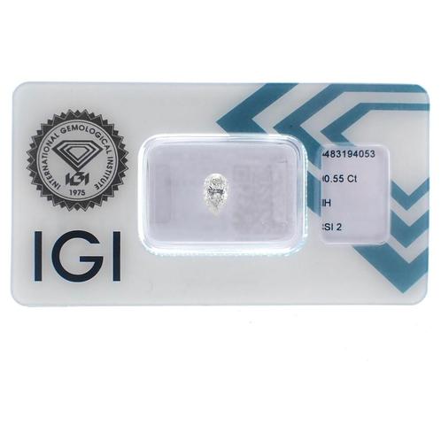 0,55 ct. Pear geslepen diamant H/ SI2 + IGI Certificaat -..., Antiek en Kunst, Antiek | Goud en Zilver, Ophalen of Verzenden