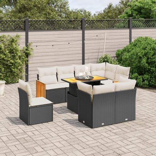 vidaXL 9-delige Loungeset met kussens poly rattan zwart, Tuin en Terras, Tuinsets en Loungesets, Loungeset, Nieuw, Rotan, Verzenden