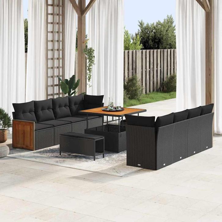 vidaXL Tuin Sofa Set 11 pcs Zwart 100 x 100 x 71 cm poly, Tuin en Terras, Tuinsets en Loungesets, Nieuw, Rotan, Verzenden