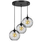 Hanglamp  Industrieel Met 3 Glazen Metalen Kappen Zwart
