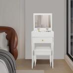 Witte Kaptafel met Spiegel, Kruk en Opbergvakken – Compact, Verzenden, Nieuw