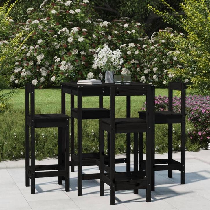 vidaXL 5-delige Barset massief grenenhout zwart, Tuin en Terras, Tuinsets en Loungesets, Nieuw, 5 zitplaatsen, Verzenden