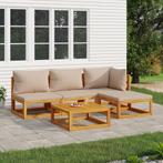 vidaXL 5-delige Loungeset met kussens massief hout taupe, Tuin en Terras, Verzenden, Nieuw, Hardhout, Loungeset