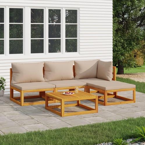 vidaXL 5-delige Loungeset met kussens massief hout taupe, Tuin en Terras, Tuinsets en Loungesets, Loungeset, Nieuw, Hardhout, Verzenden