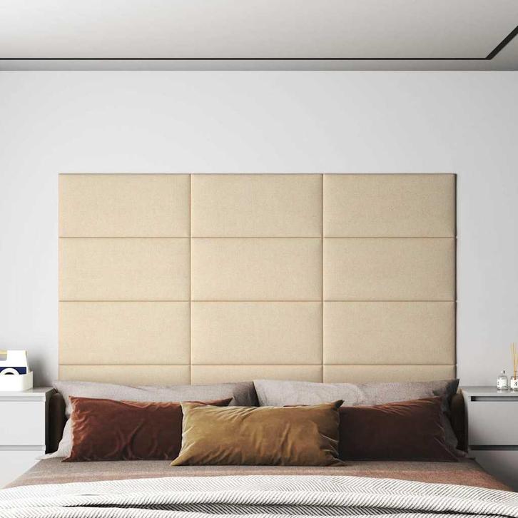 vidaXL Wandpanelen 12 st 2,16 m² 60x30 cm stof crèmekleurig, Doe-het-zelf en Verbouw, Platen en Panelen, Nieuw, Verzenden
