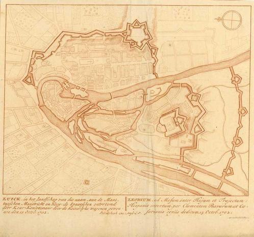 Stadsplattegrond van Liege, Antiek en Kunst, Kunst | Etsen en Gravures