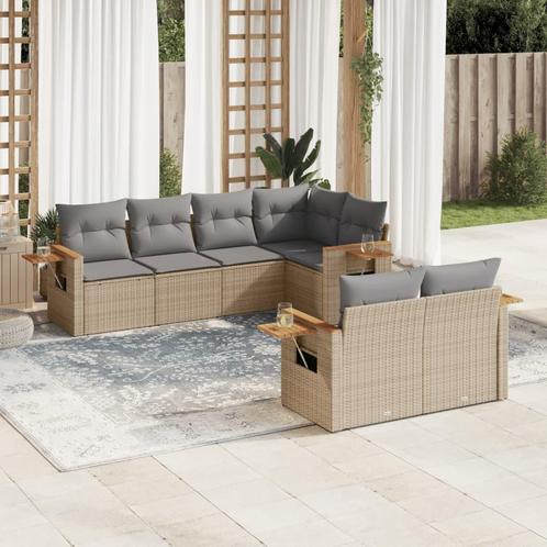 vidaXL 7-delige Loungeset met kussens poly rattan beige, Tuin en Terras, Tuinsets en Loungesets, Loungeset, Nieuw, Rotan, Verzenden